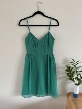 J.Crew Swiss Dot Sea Green Fit and Flare Dress Sleeveless Size 0